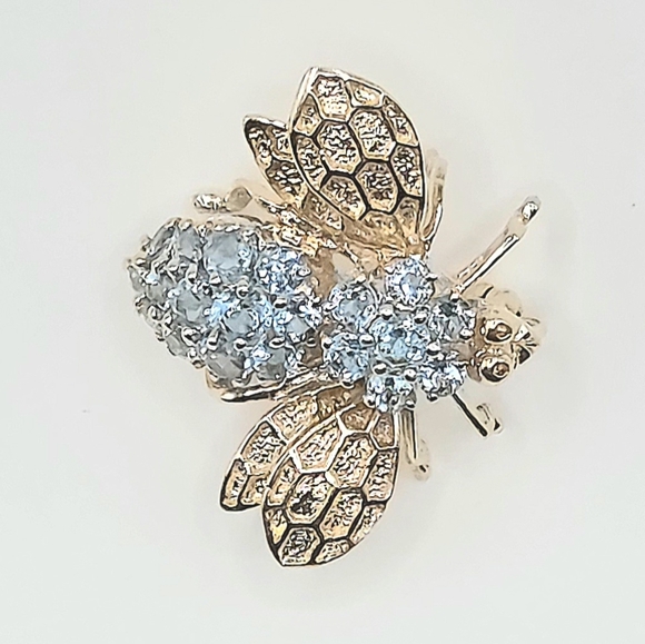 14KYG BLUE TOPAZ BEE BROOCH/PENDANT - Picture 3 of 9